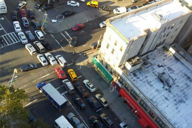 An aerial shot of the wait for gas in the Bronx.